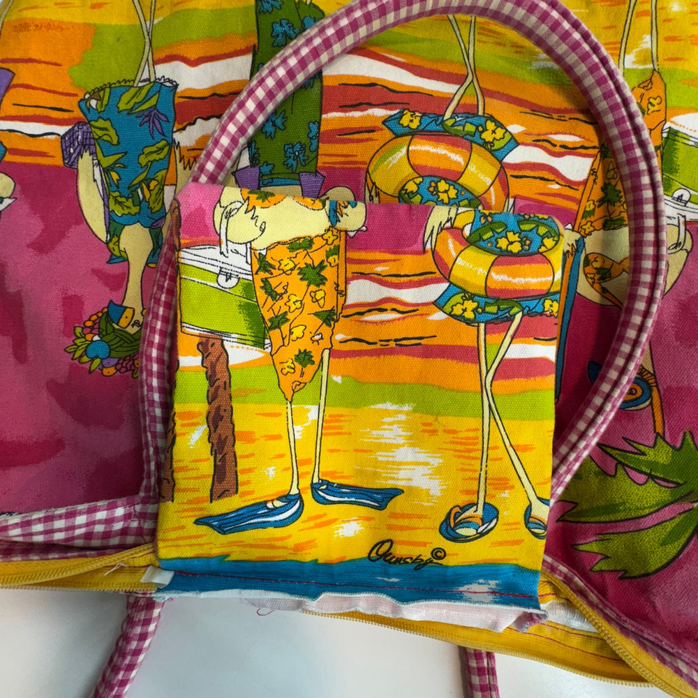 Anne Ormsby Vintage Tote Bag Colorful Flamingos Pink Yellow - Picture 7 of 12